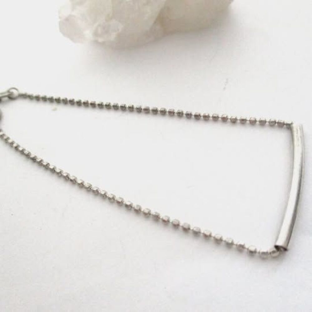 Vintage .925 Sterling Silver Italy Dainty Ball Chain with Tube Bracelet 7"